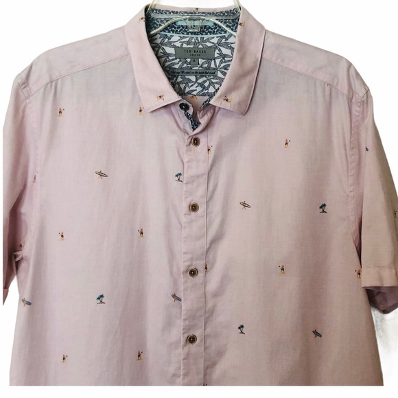 Ted Baker Button Down Beach Print Shirt Pink xxl - Picture 3 of 16